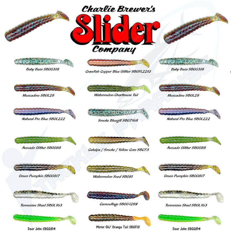 Charlie Brewer's Slider Bass Grub Soft Plastic Fishing Lures T-Tail Paddle  Tail Grubs